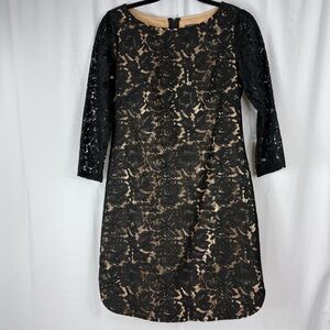 Vince Camuto Black Lace Overlay Lined Sheath Dress 3/4 Sleeve Size 6